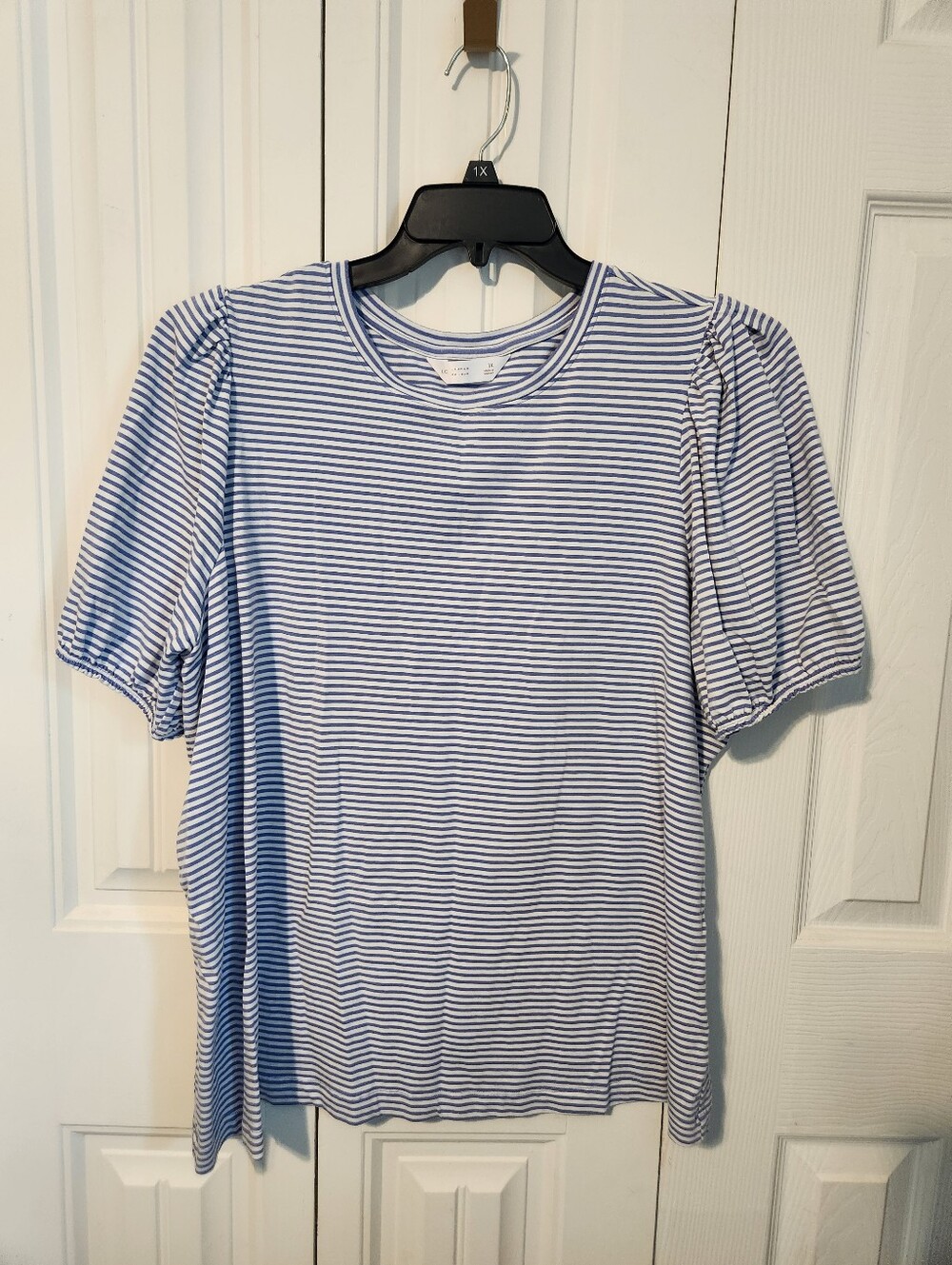 LC Lauren Conrad Blue and White Striped Short Sleeve Top